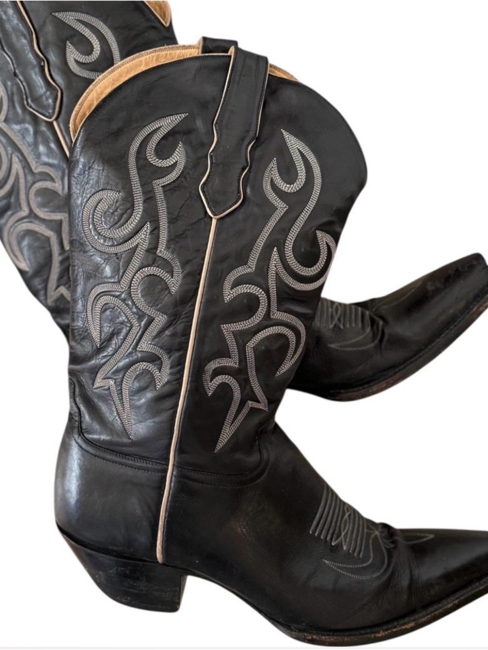 liberty Black Western Cowboy Boots with Gray Stitching